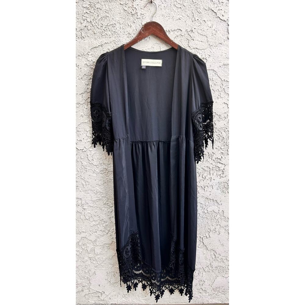 Stone Cold Fox Gothic Black Lace Trim Robe Duster XS